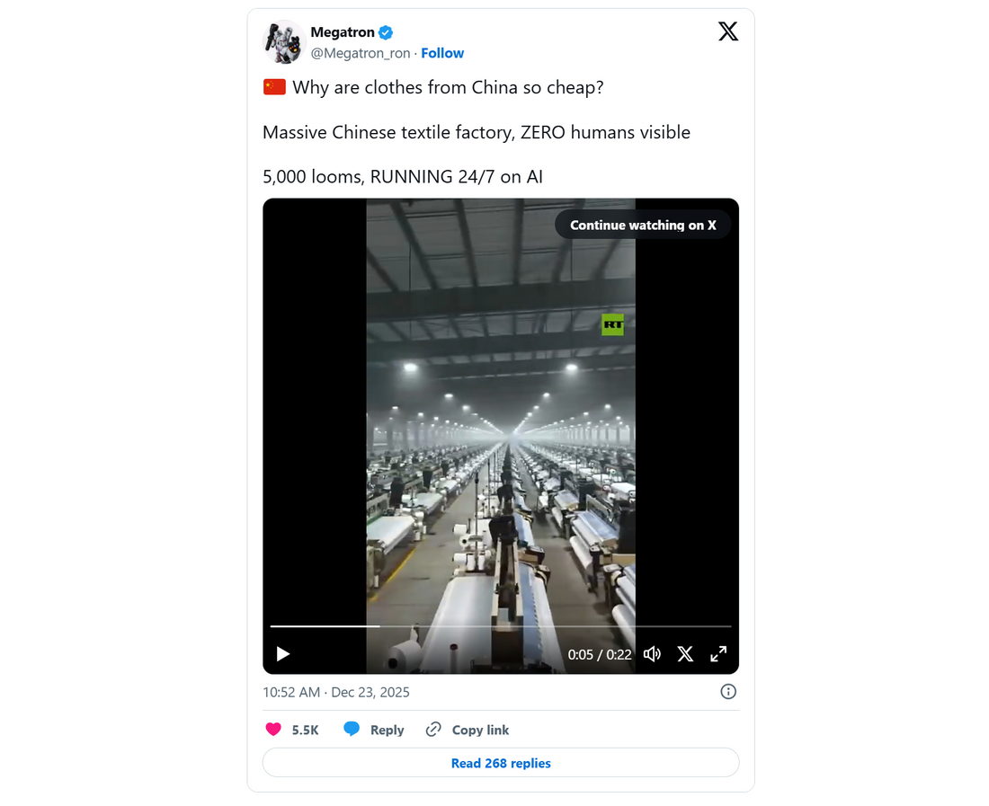 AI-powered machinery producing fabric in a large factory hall