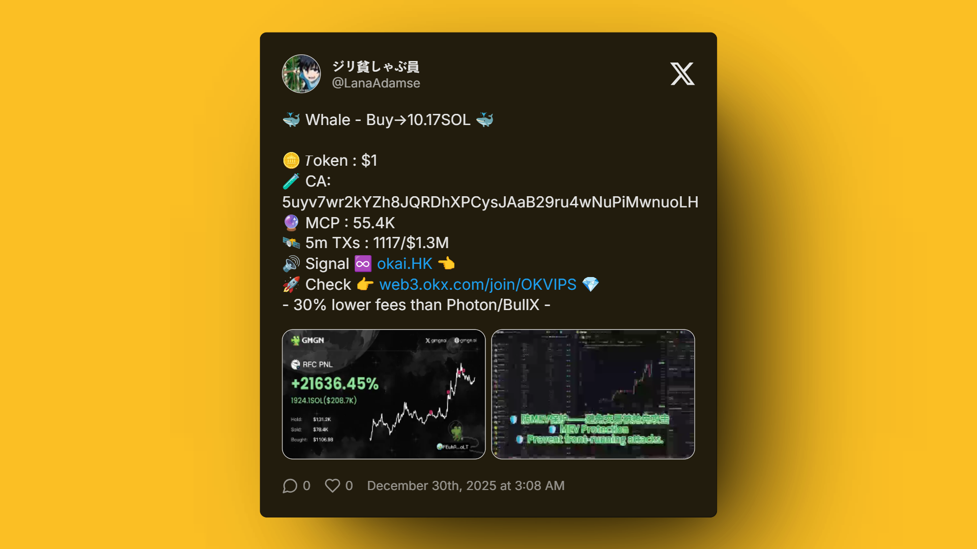 GMGN.ai trading interface showing Solana token analytics and profit dashboard