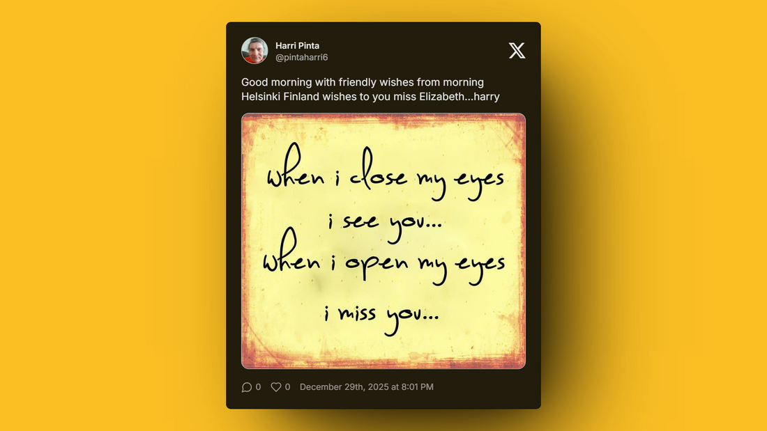 Romantic message from Helsinki sent to Connie Elizabeth