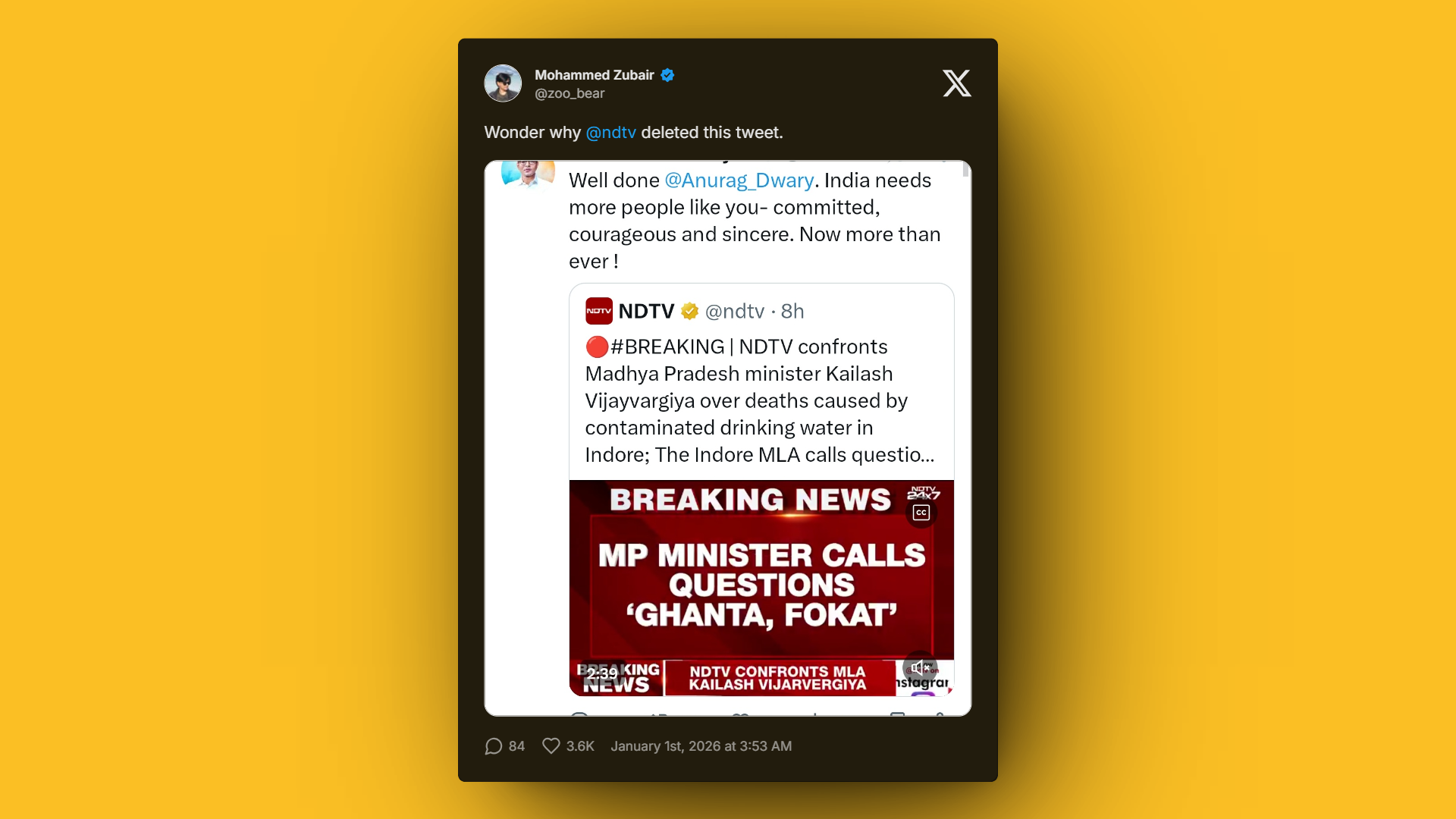 Indore water contamination tragedy sparks media accountability debate after NDTV deletes tweet