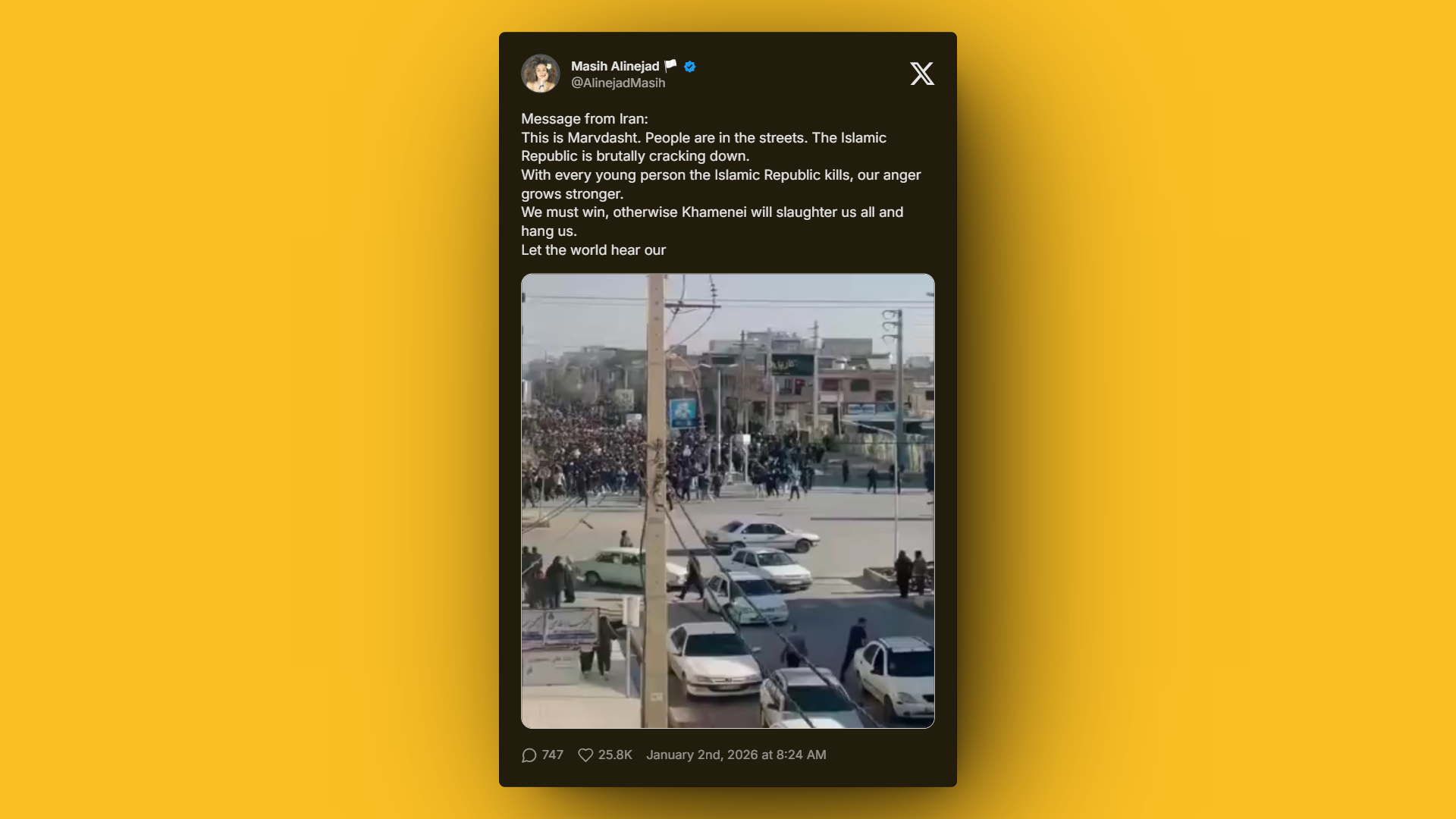 Iranian citizens march in streets during anti-regime demonstrations