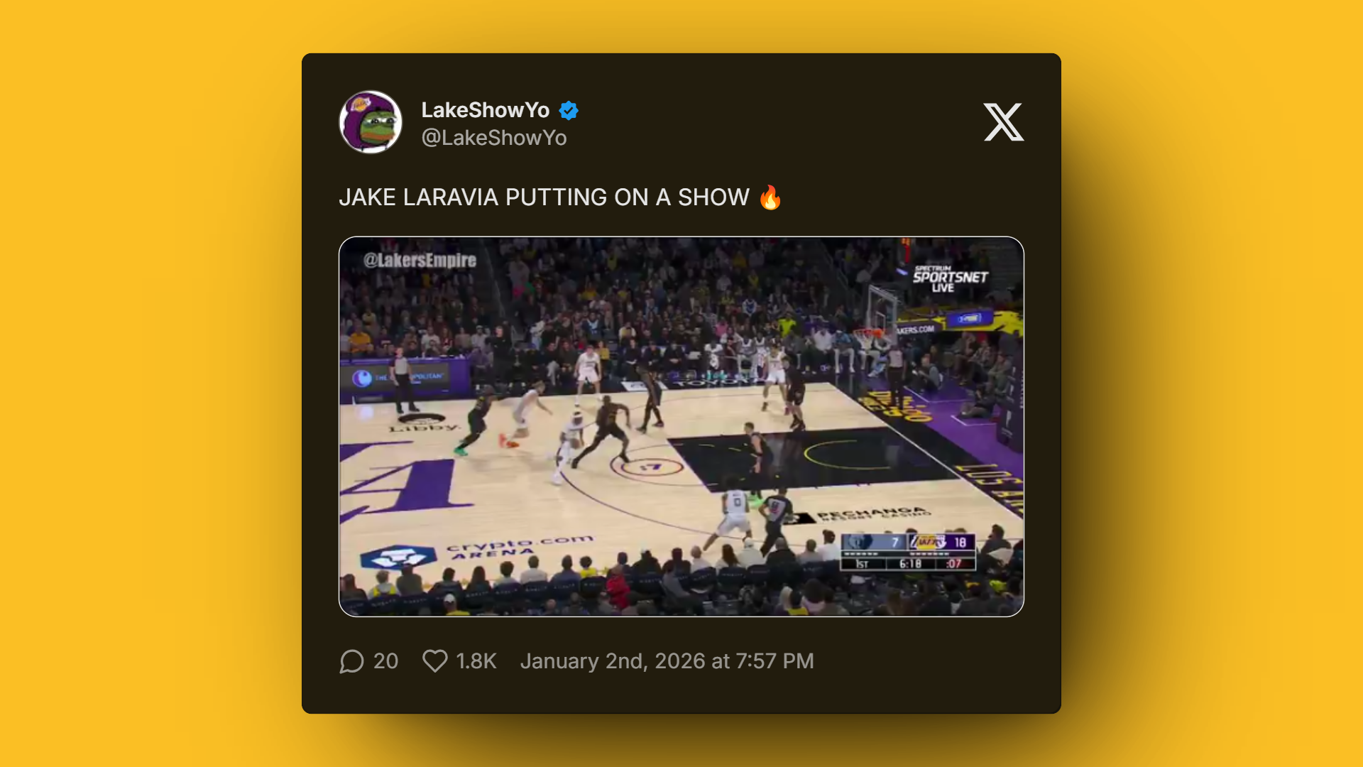 NBA Los Angeles Lakers Jake LaRavia action shot