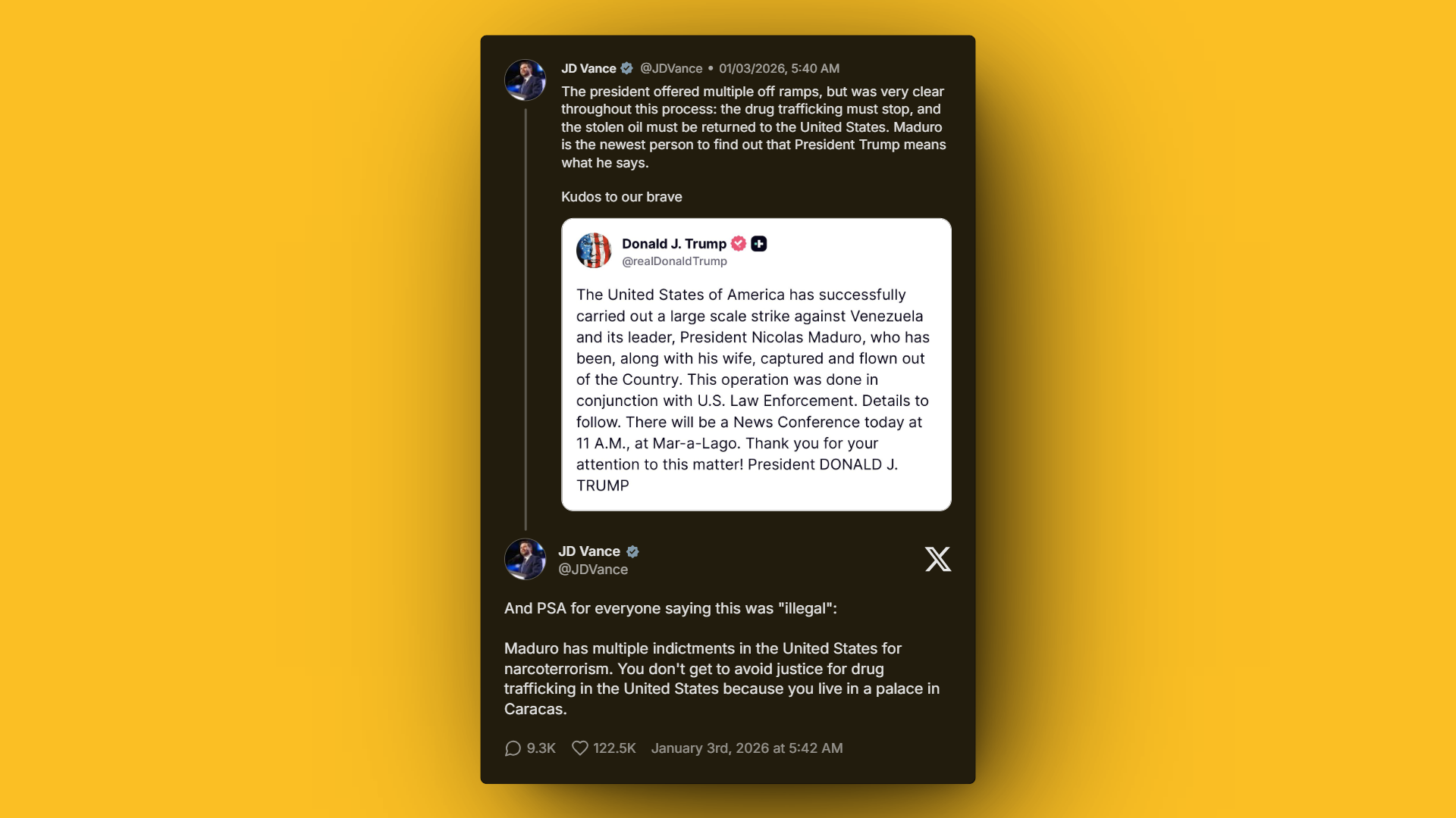 JD Vance defends Maduro capture on Twitter