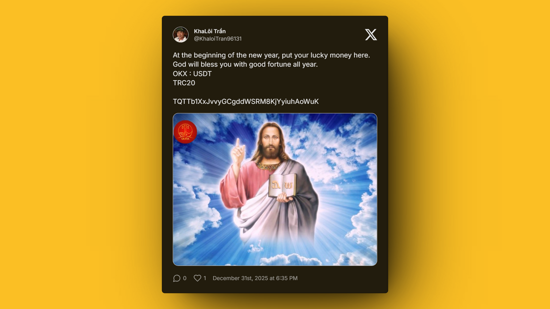 Religious-themed USDT scam tweet shared on X platform