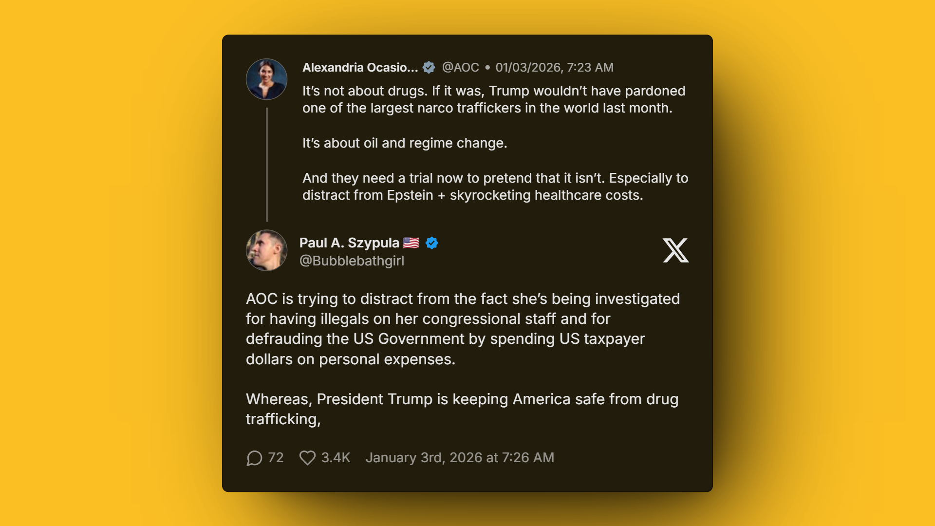 Trump’s drug pardon and political backlash involving AOC