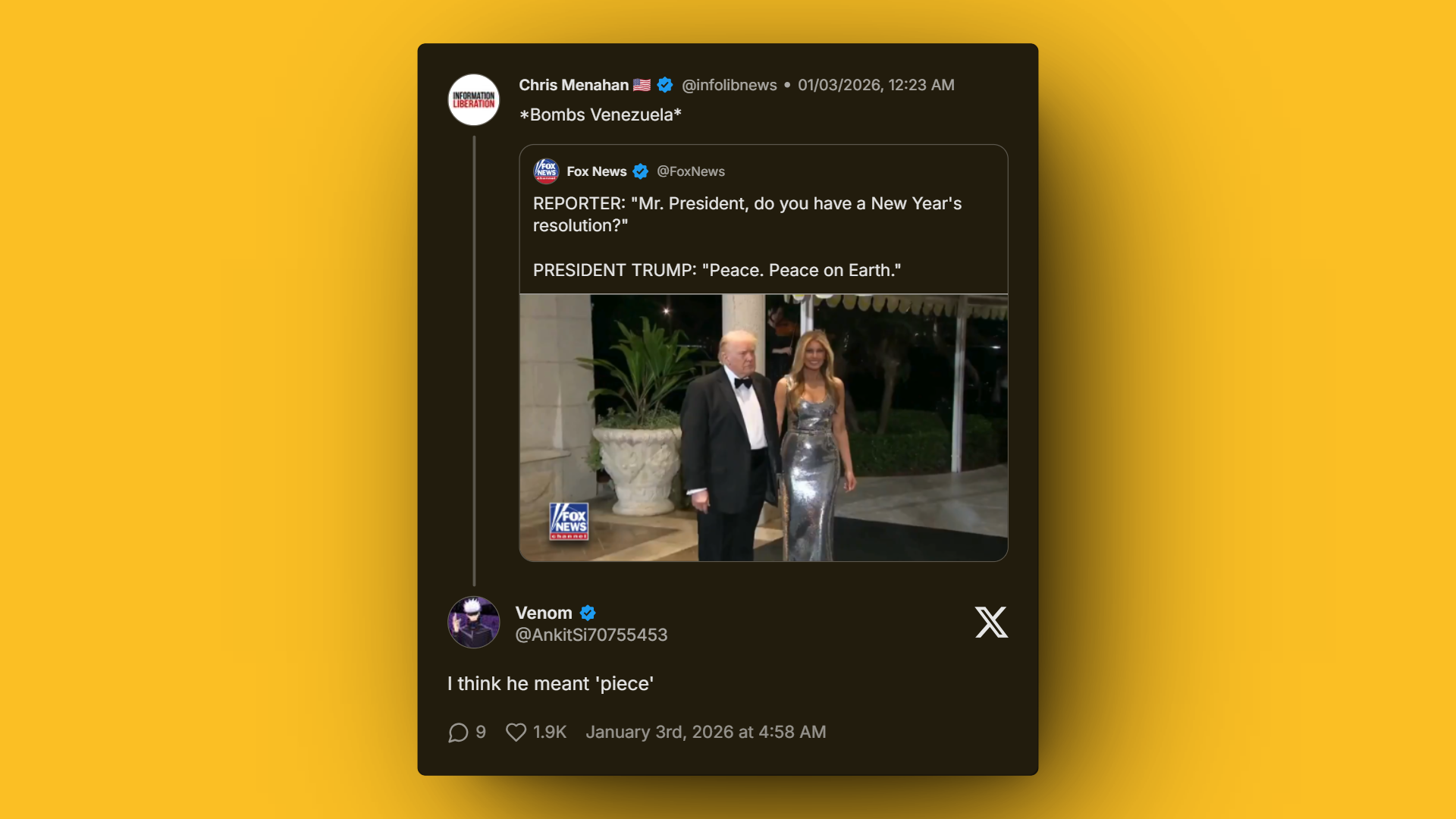 Social media satire highlights contradiction between peace statements and military actions