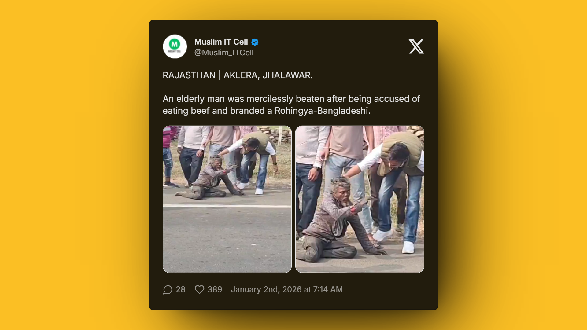 Crowd surrounding and attacking elderly man in rural Rajasthan