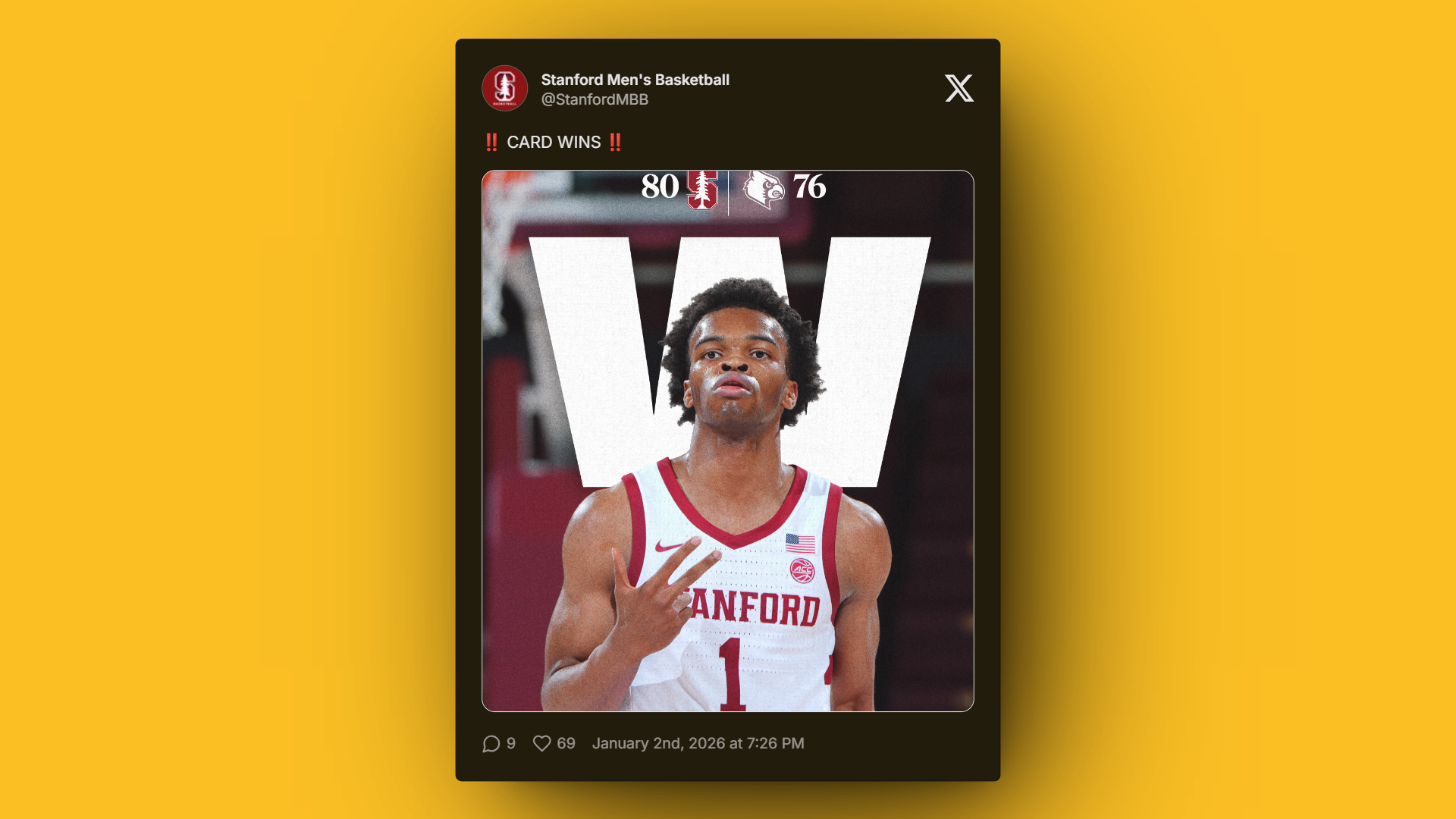 Stanford Cardinal wins 80-76 over Louisville with Ebuka Okorie standout performance.