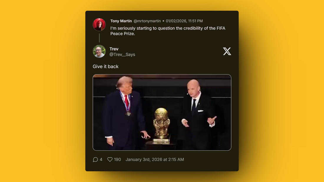 Social media reacts with “Give it back” to Trump FIFA Peace Prize