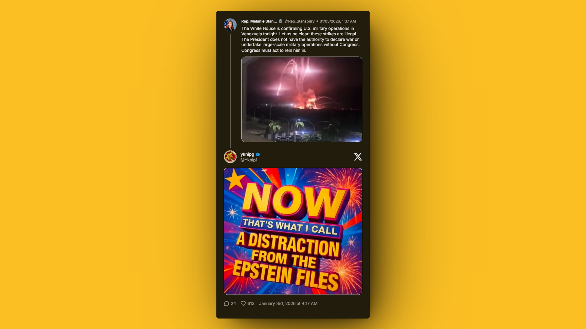 Viral meme links Venezuela airstrikes to Jeffrey Epstein files controversy