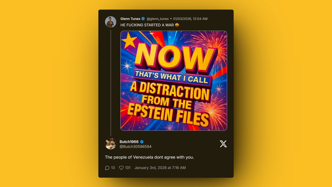 Twitter debate over Venezuela intervention and Epstein files distraction narrative