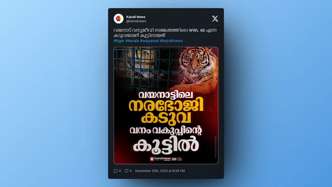 Forest department cage holding tiger WWL 48 in Wayanad Wildlife Sanctuary