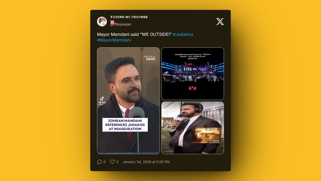 New York City Mayor Zohran Mamdani speaking at inauguration ceremony with hip-hop reference